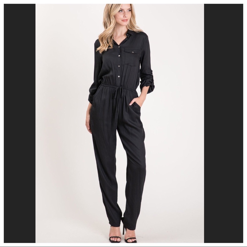 Sale SATIN BLOUSE TOP JUMPSUIT - Picture 3 of 7